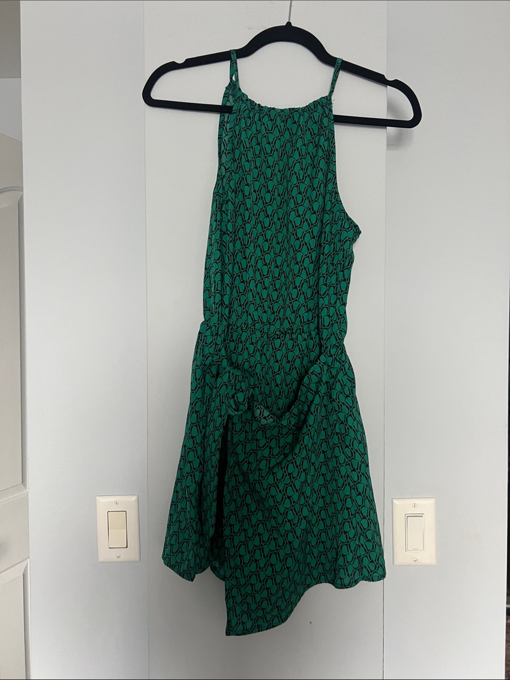 SHEIN Green Patterned Halter Neck Summer Dress